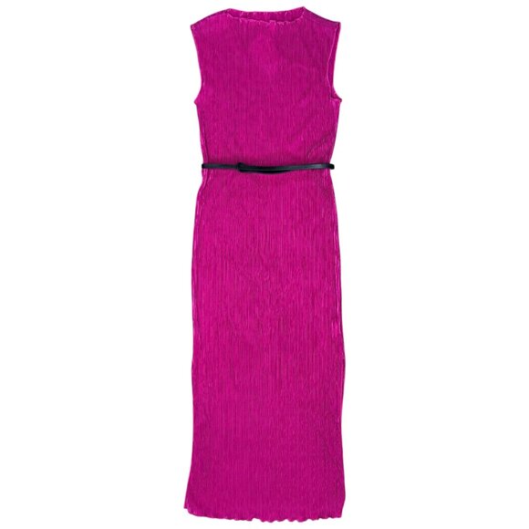 NWT Women's MELLODAY Cap‎ Sleeve Belted Plissé Dress Raspberry | Size M - Picture 6 of 15